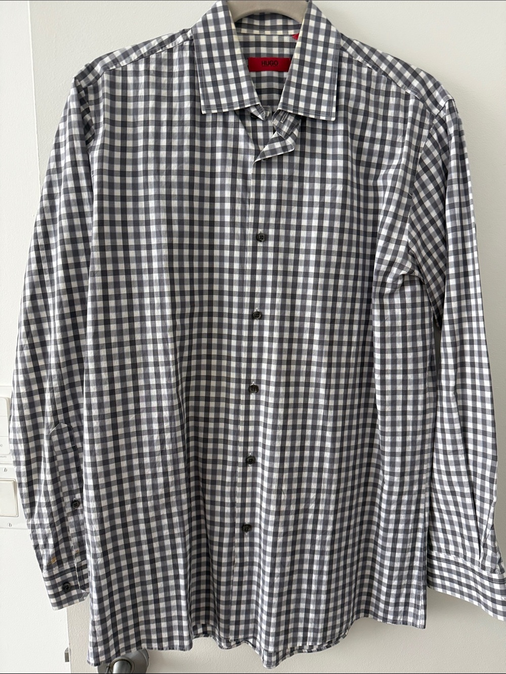 Hugo Boss Men’s Black and White Gingham Dress Shirt